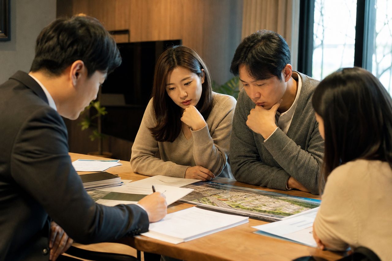 모집단계 지주택 가입 3년째, 설립인가도 안 났다 — 주택법 제14조의2 '사업종결 총회' 요구권 행사 전 챙겨야 할 서류 6가지 관련 상황을 보여주는 이미지 — 서류를 검토하는 모습