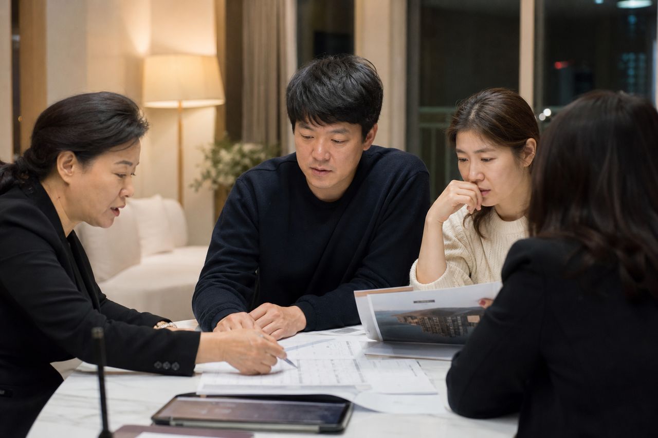 추가분담금 1억 돌파 통보받은 2030 조합원 — 서면으로 이의제기하기 전 총회 결의 흠결 여부 확인하는 체크리스트 5가지 관련 상황을 보여주는 이미지 — 서류를 검토하는 모습