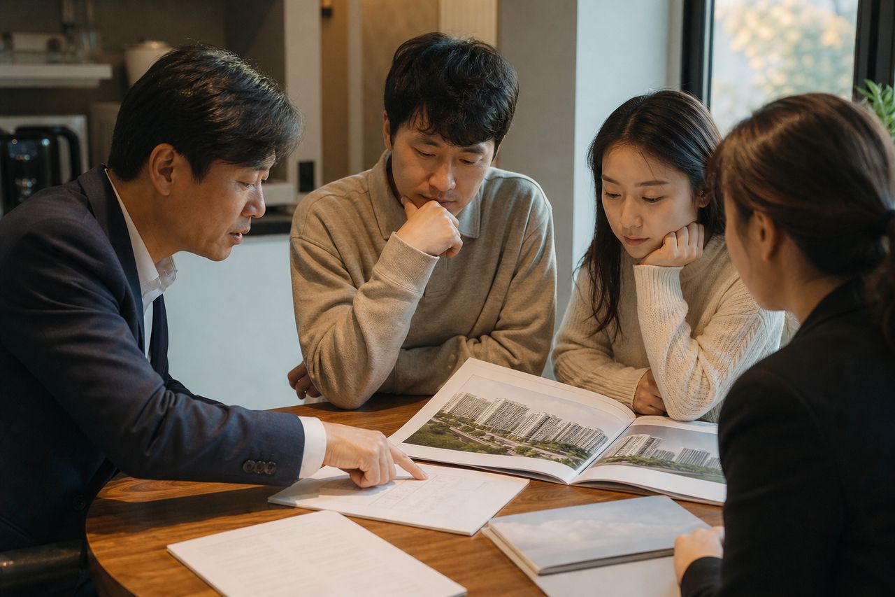 공사비 1억 추가분담금 청구서 날아왔는데 총회 결의 절차가 의심스럽다 — 총회 의결 정족수 흠결·온라인 총회 본인 확인 오류로 결의 무효 다툰 최근 하급심 판결 5선 관련 상황을 보여주는 이미지 — 서류를 검토하는 모습
