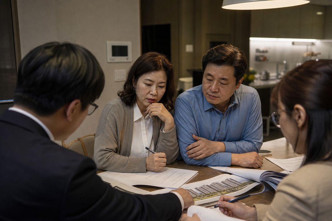 승소 판결 받고도 1년째 한 푼 못 받았다 — 조합이 '돈 없다' 버티면 신탁사 계좌 가압류가 유일한 돌파구인 이유와 신탁법 제22조 단서 공략법 관련 상황을 보여주는 이미지 — 서류를 검토하는 모습
