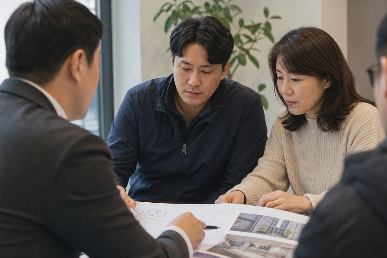 조합원 모집대행사 직원이 '신탁계좌 아닌 추진위 계좌'로 안내해 분담금 5,000만 원 날릴 뻔 — 조합과 업무대행사 사용자책임 소송, 민법 제756조로 조합에 책임 묻기 가능한 조건 관련 상황을 보여주는 이미지 — 서류를 검토하는 모습