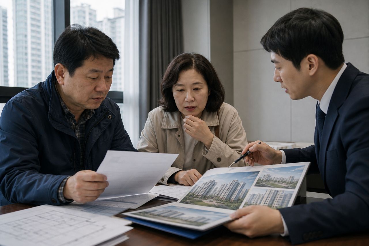 회사 이직 앞두고 세대주 자격 잃었는데 조합이 '자동 탈퇴는 맞지만 환불은 불가' 통보했다 — 지역주택조합 탈퇴 절차 변호사 상담 전에 반드시 확인할 '장래이행의 소' 활용 타이밍 관련 상황을 보여주는 이미지 — 서류를 검토하는 모습