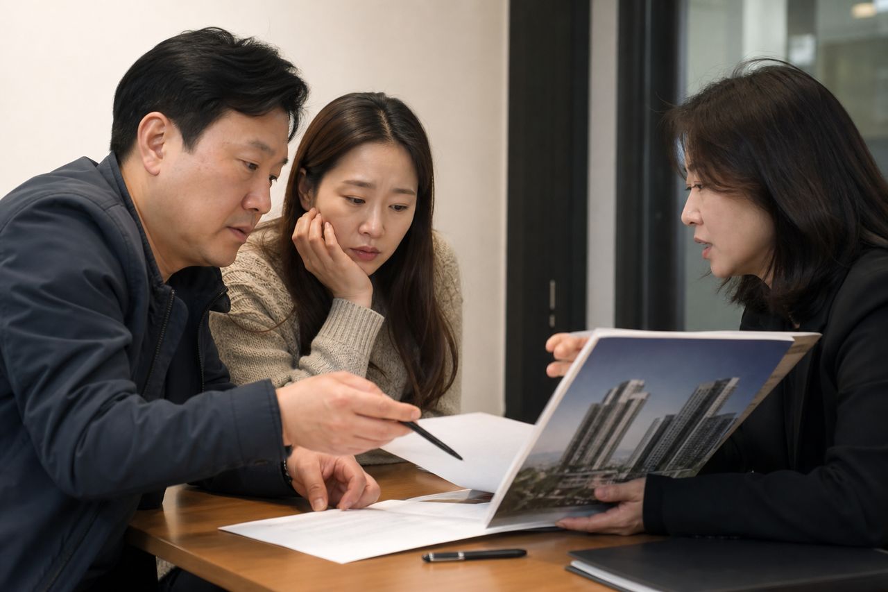 지역주택조합 사업이 장기간 멈췄다면 탈퇴를 검토할 시점 관련 상황을 보여주는 이미지 — 서류를 검토하는 모습