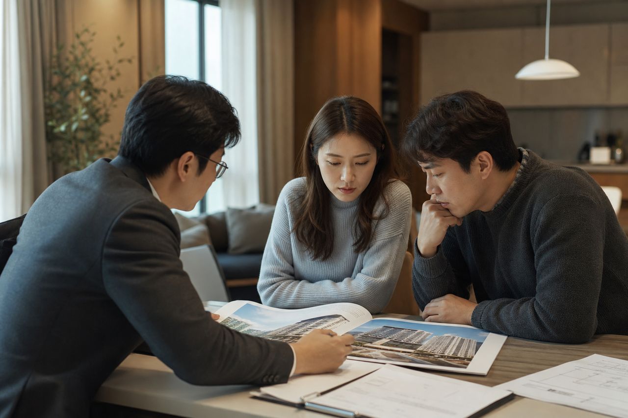 지역주택조합 가입계약서에서 먼저 찾아야 할 위험 조항 관련 상황을 보여주는 이미지 — 서류를 검토하는 모습